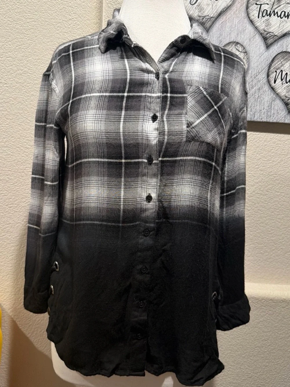 Justice Black & Gray Ombre Plaid Button-Down Shirt